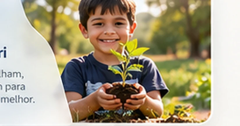 Criança sorrindo com muda de planta nas mãos em Alambari